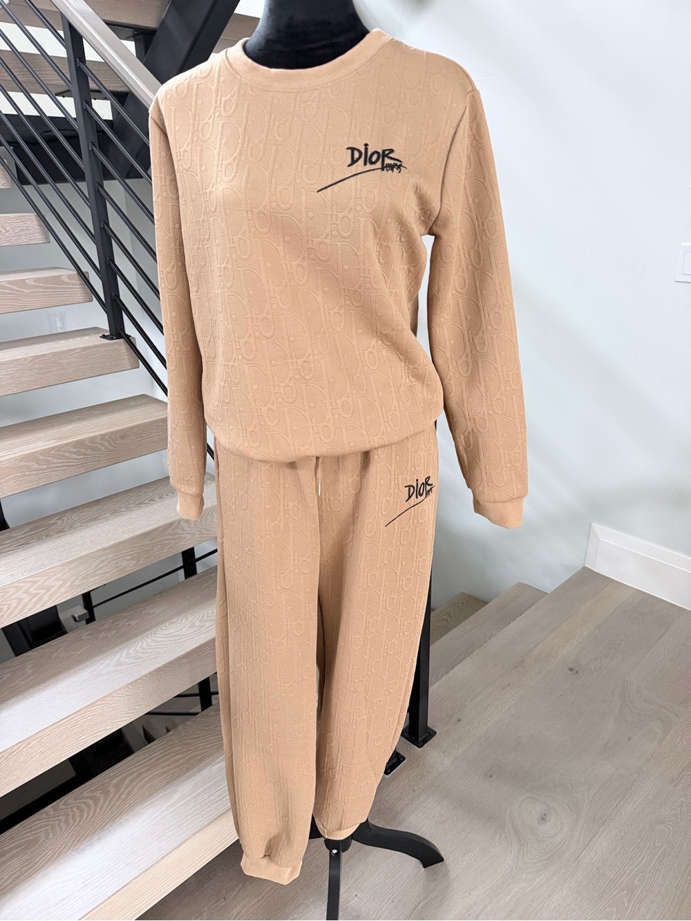 Dior Beige Embossed Logo Sweater Tracksuit Set with pants size M - Picture 2 of 6